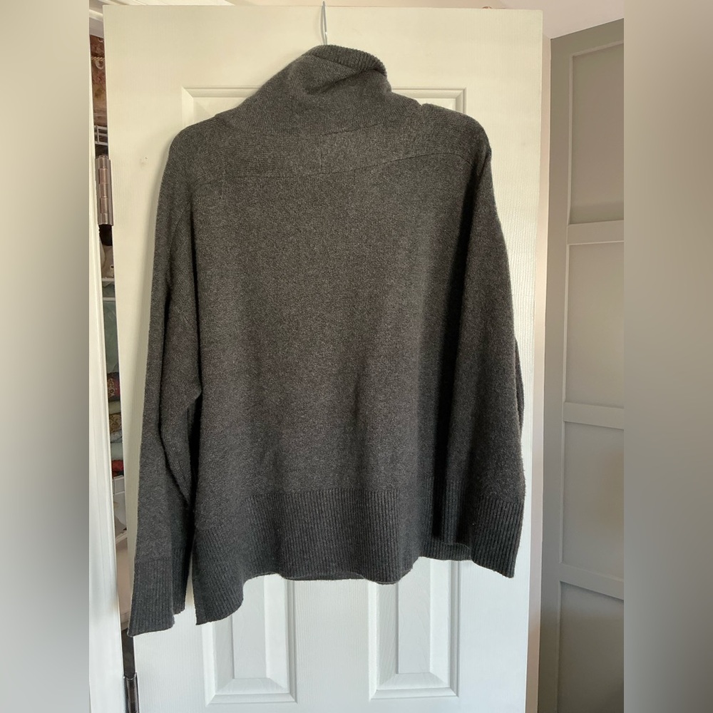 Loft Gray Drawstring Neck Poncho Sweater - Picture 4 of 6